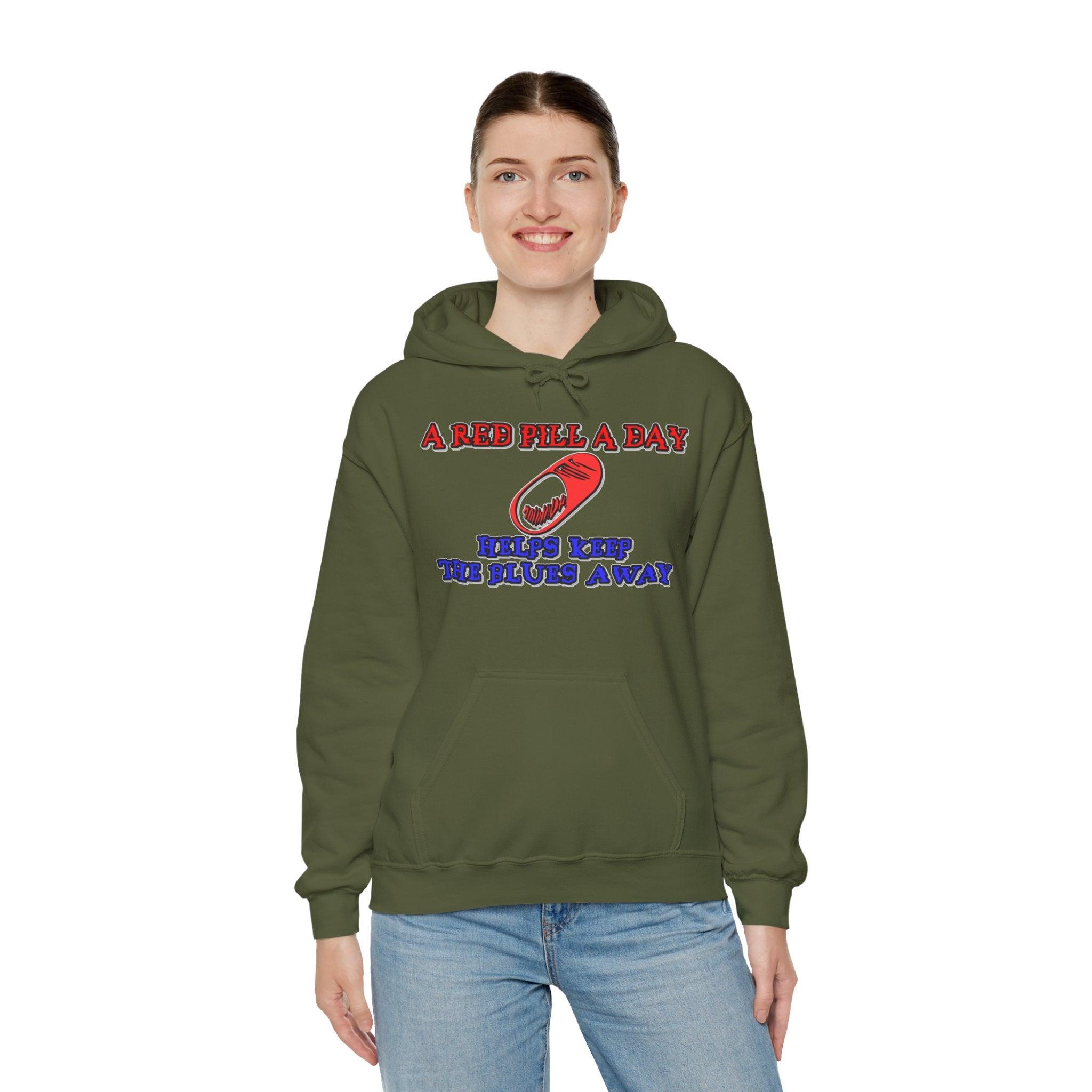 A red pill a day helps keep the blues away - Hoodie - Witty Twisters Fashions