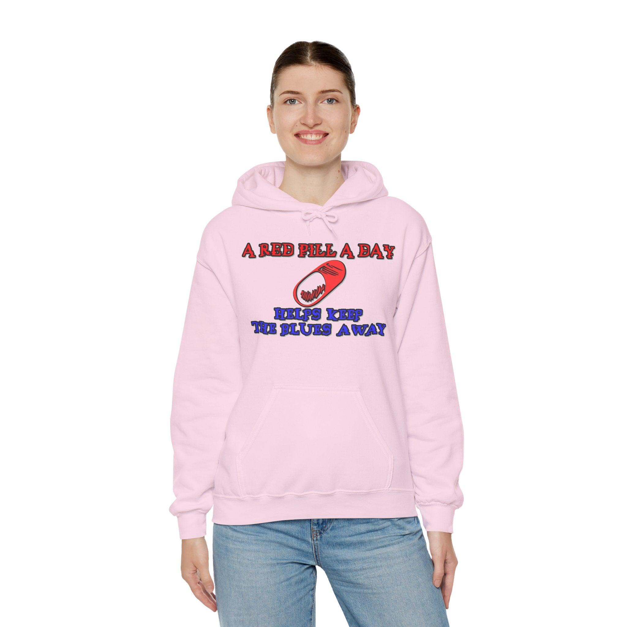 A red pill a day helps keep the blues away - Hoodie - Witty Twisters Fashions