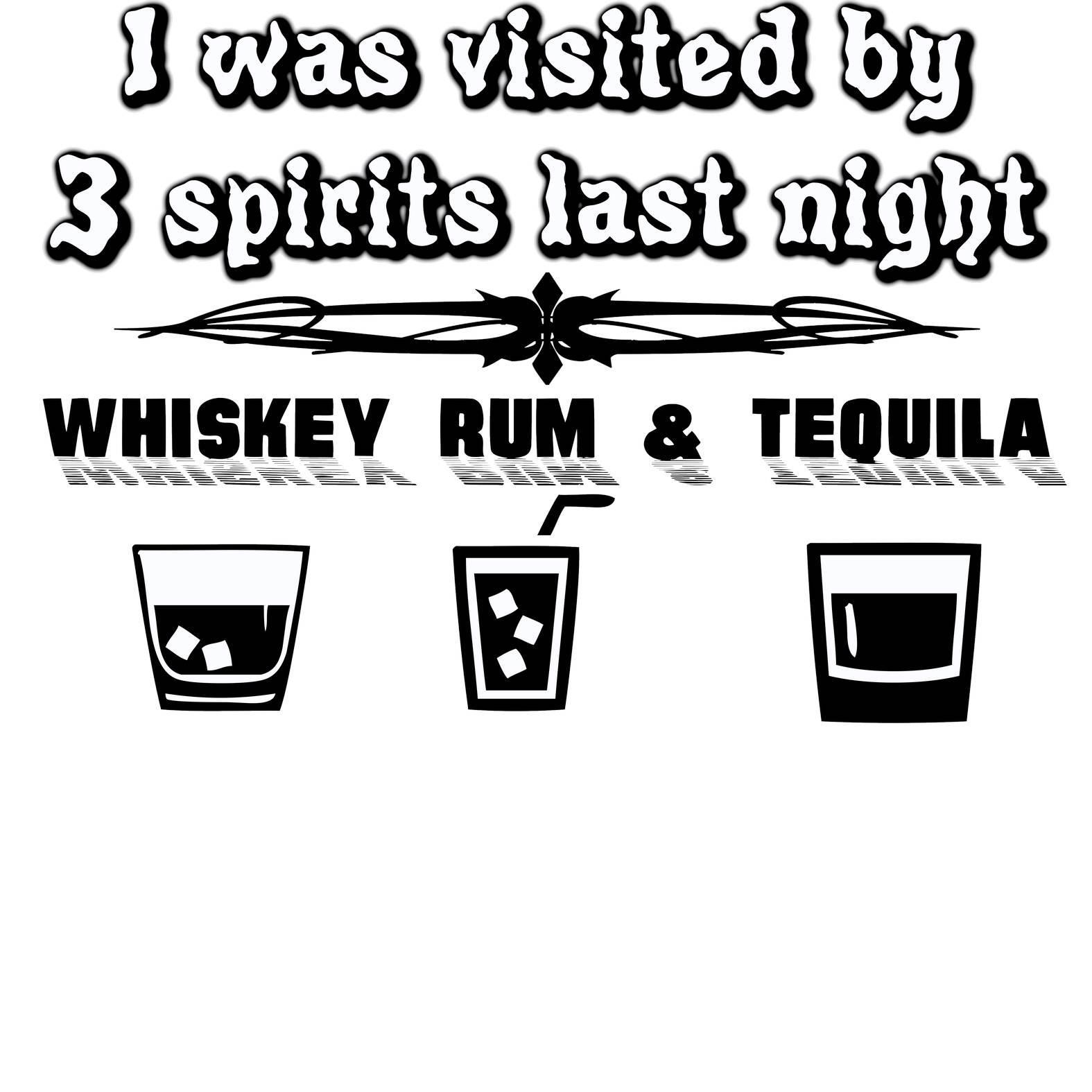 I was visited by 3 spirits last night Whiskey Rum and Tequila - Witty Twisters T-Shirts