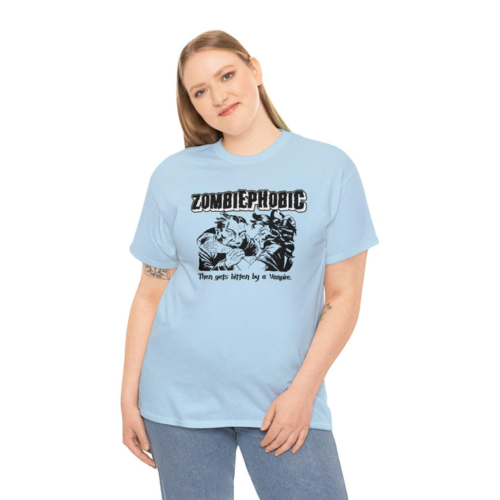 Zombiephobic - Then gets bitten by a Vampire. - Witty Twisters T-Shirts