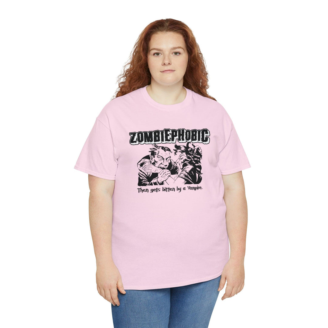 Zombiephobic - Then gets bitten by a Vampire. - Witty Twisters T-Shirts